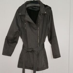 Gray, belted coat